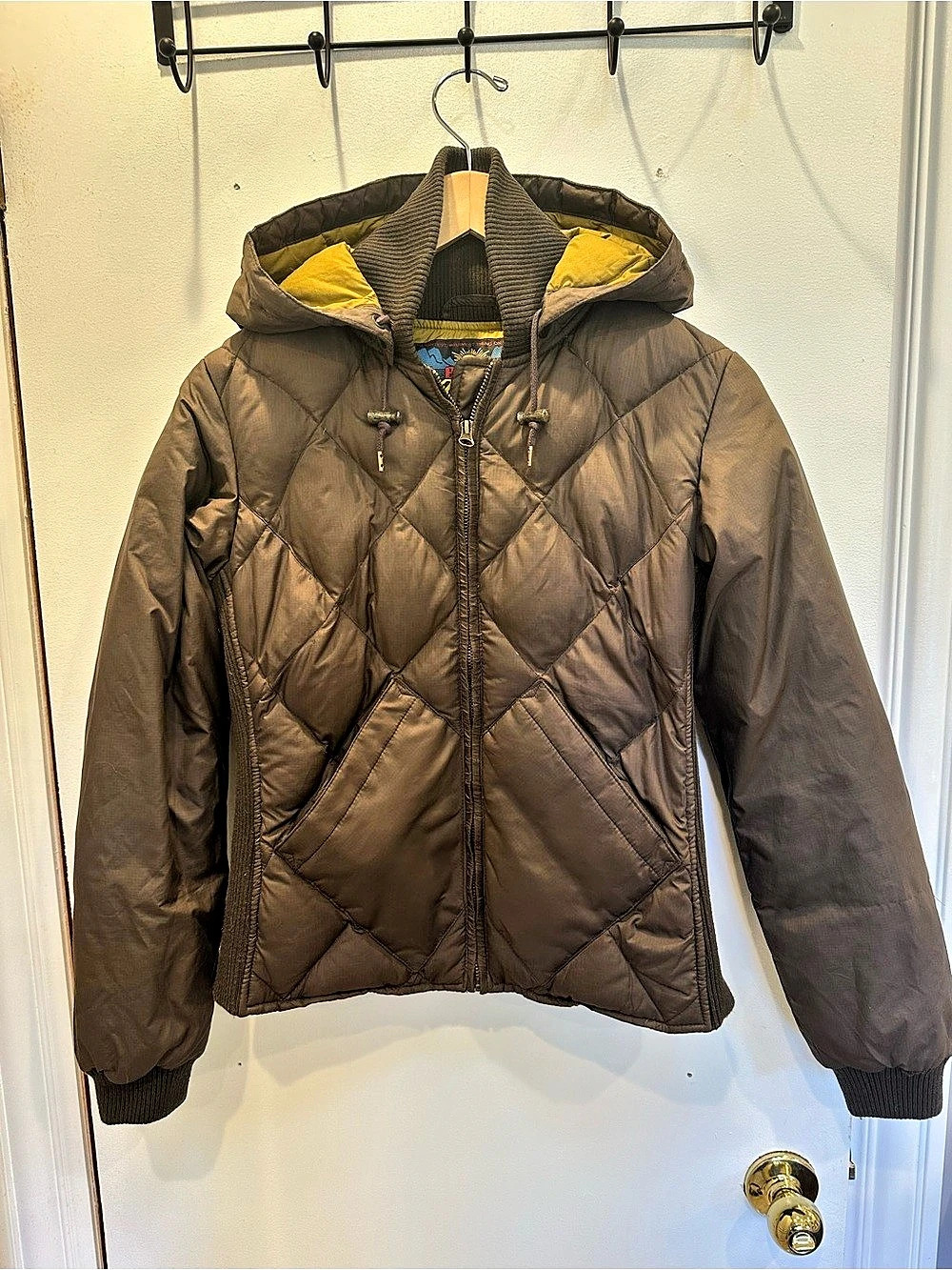 Eddie Bauer Vintage Down Quilted Hooded Brown Puffer Jacket